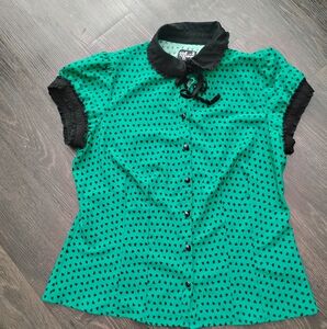 Hell Bunny Emerald Blouse with Black Heart Motif
